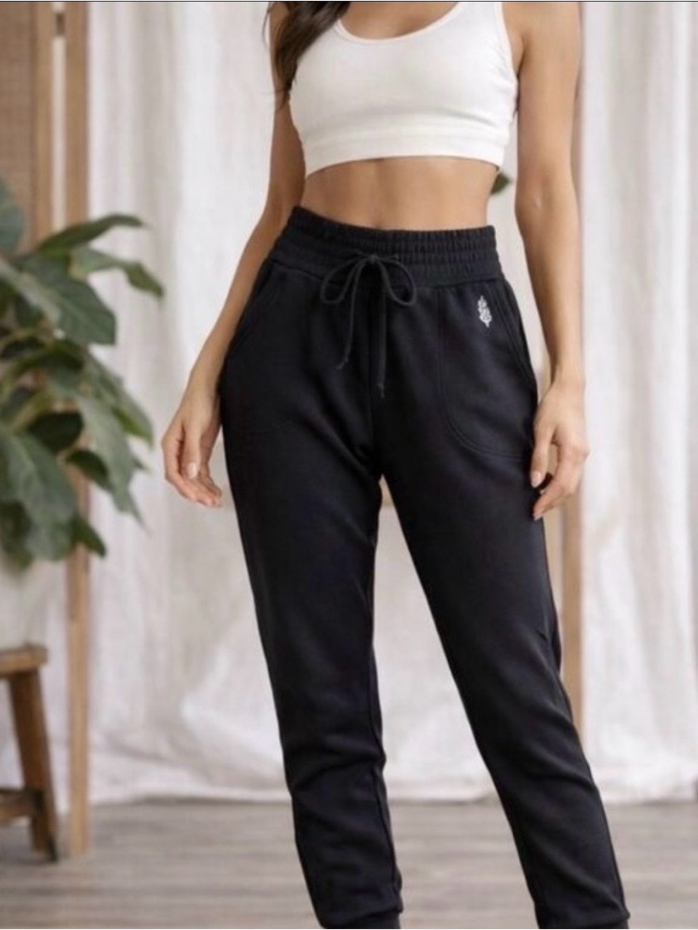 Free People Black Drawstring Joggers
